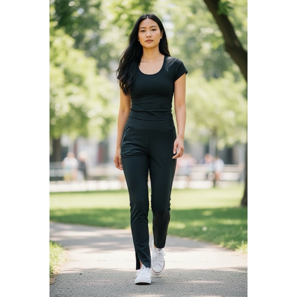 Athleta Stellar Tight Legging Pants Black Women's Size 10 Zip Ankle Athleisure
